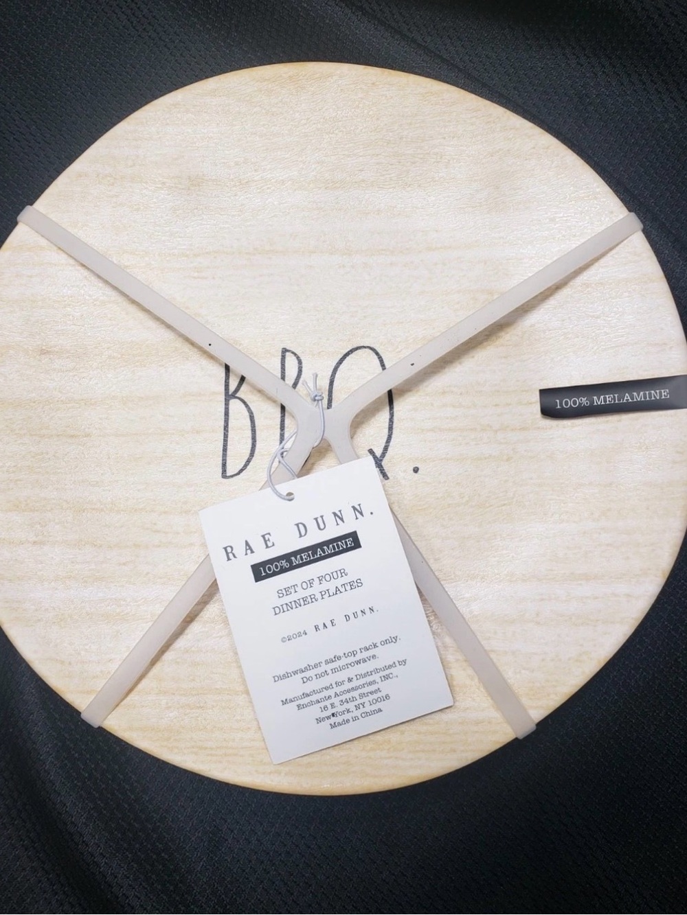 Set Of 4 Rae Dunn 2024 BBQ Wood Finish 100% Melamine Dinner Plates New
